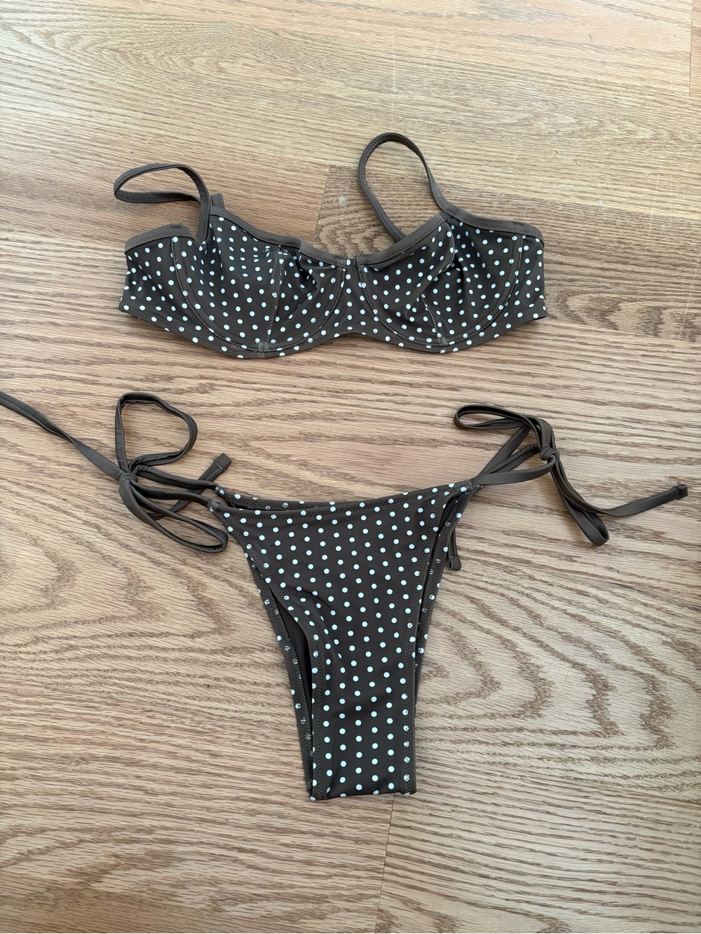 Brown Polka Dot Tie-Side Bikini Set - Women Swim